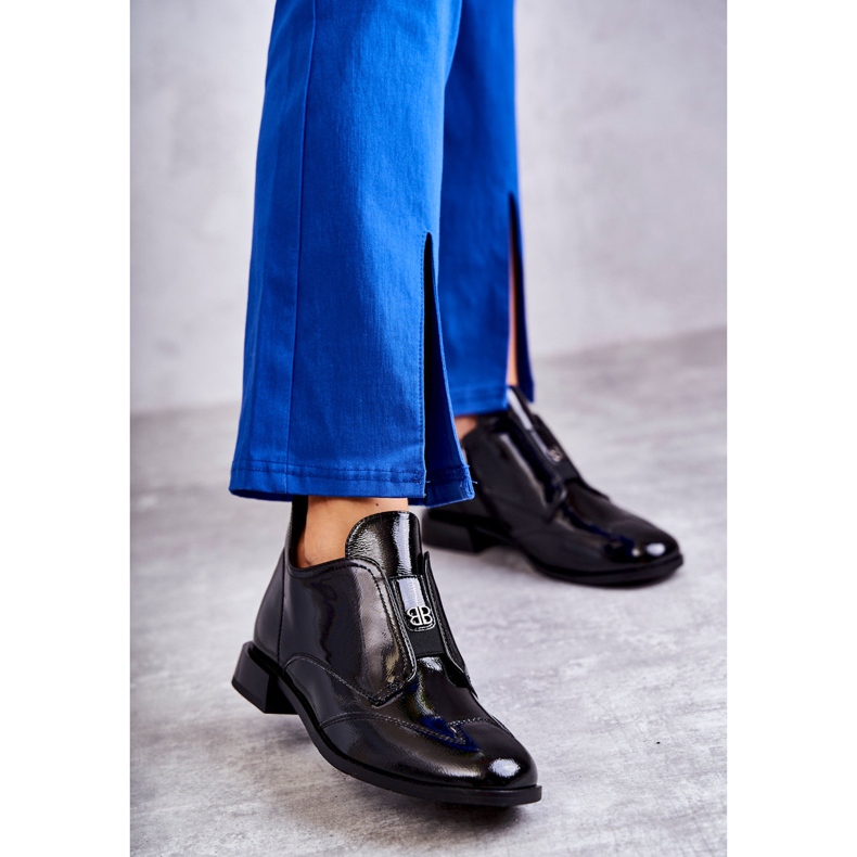 S.Barski Lakierowane Niskie Botki Na Suwak Czarne 1