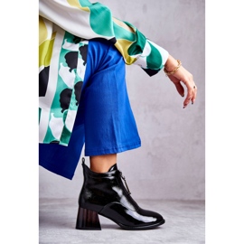 S.Barski Damskie Lakierowane Botki Z Suwakami Czarne 1