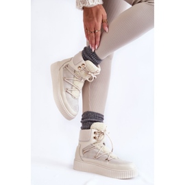 PL4 Damskie Botki Śniegowce La.Fi 280072W-QN Jasnobeżowe beżowy 2