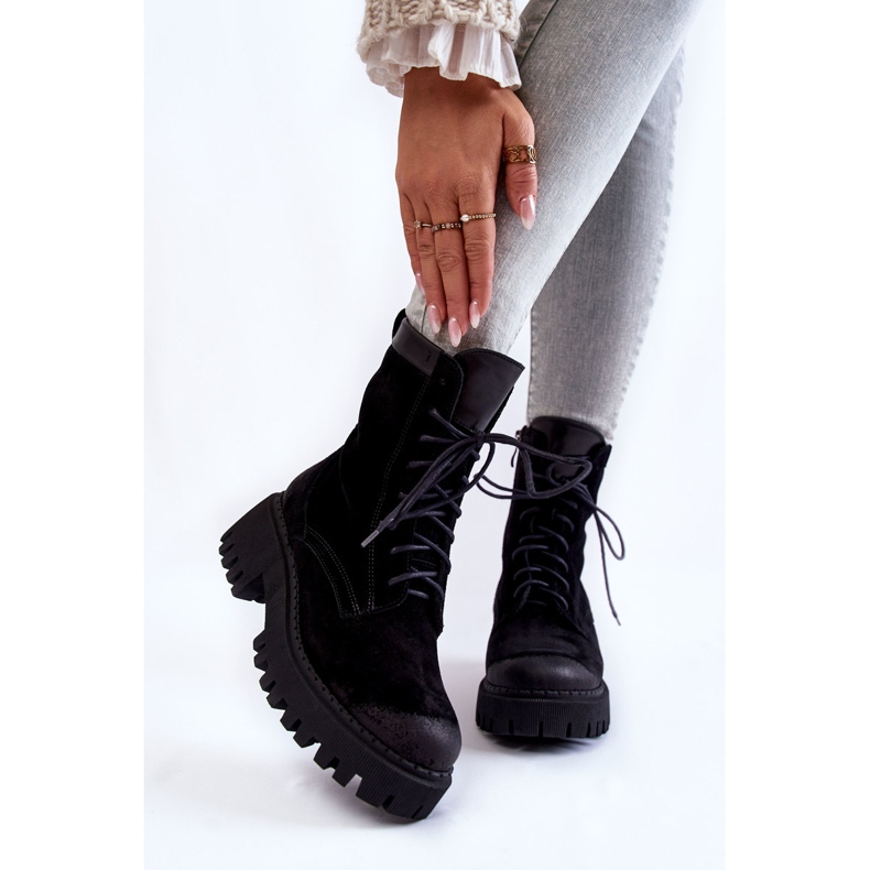 PL5 Klasyczne Zamszowe Ocieplane Botki Czarne Caima 2