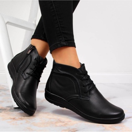 Czarne botki skórzane ocieplane czarne Helios 612-2 2