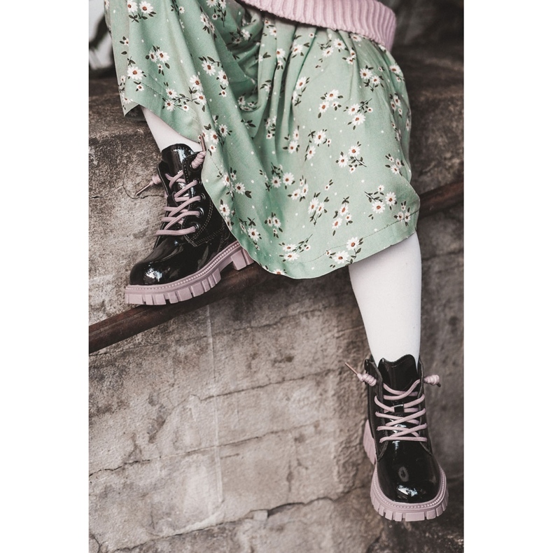 PA1 Lakierowane Ocieplane Botki Czarno-Fioletowe Heidi czarne 1