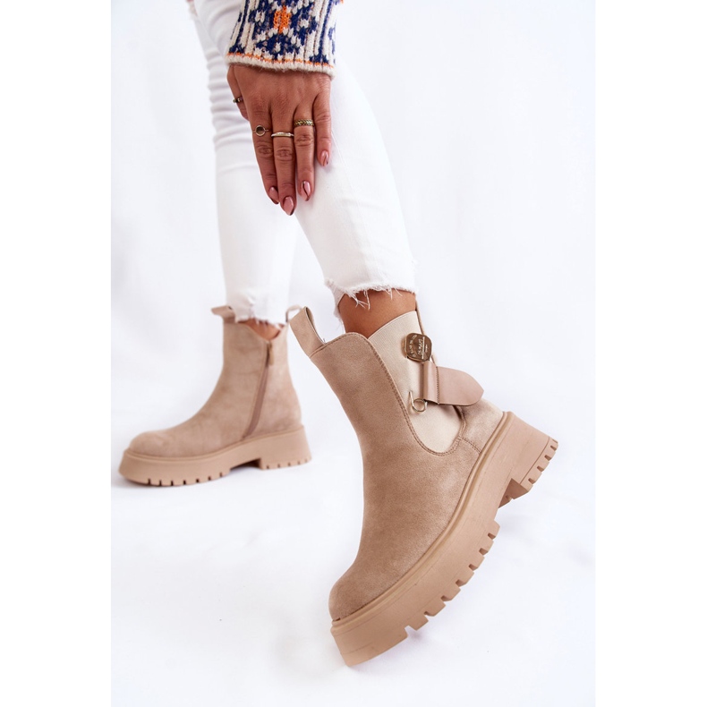 PS1 Zamszowe Ocieplane Botki Workery Beżowe Magnis beżowy 2