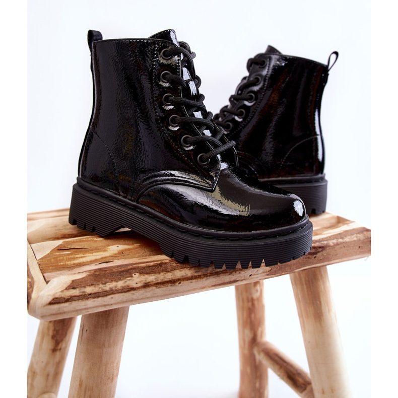 Vinceza Dziecięce Botki Lakierowane Z Suwakiem Czarne Julie 1