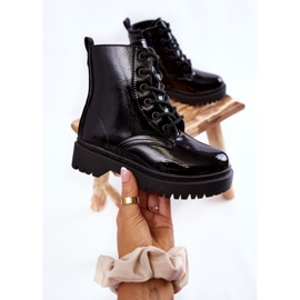 Vinceza Dziecięce Botki Lakierowane Z Suwakiem Czarne Julie 2