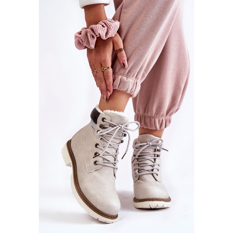 Damskie Ocieplane Botki Trapery Jasnoszare Lonne 1