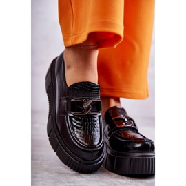 PL5 Modne Skórzane Półbuty Na Platformie Czarne Marsol 2