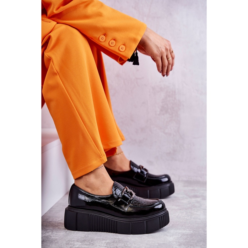 PL5 Modne Skórzane Półbuty Na Platformie Czarne Marsol 5