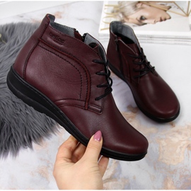 Wiśniowe botki skórzane ocieplane Helios 612-2 czerwone 1