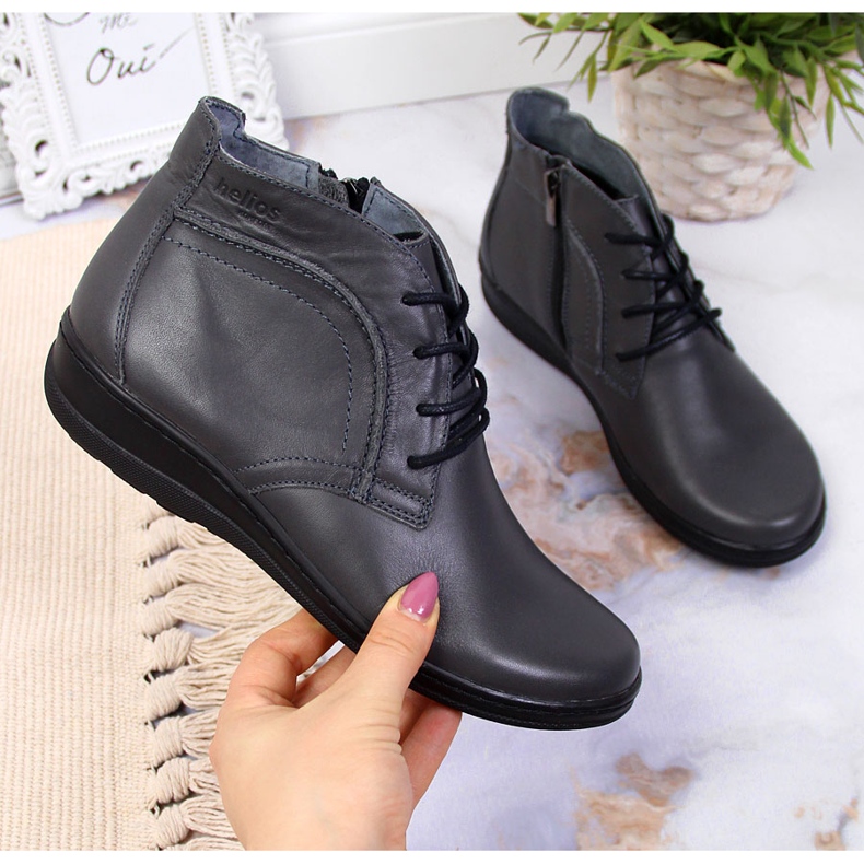 Szare botki skórzane ocieplane Helios 612-2 1