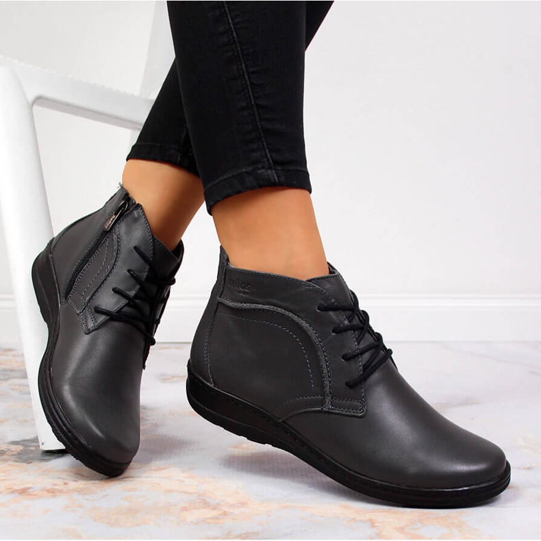 Szare botki skórzane ocieplane Helios 612-2 2