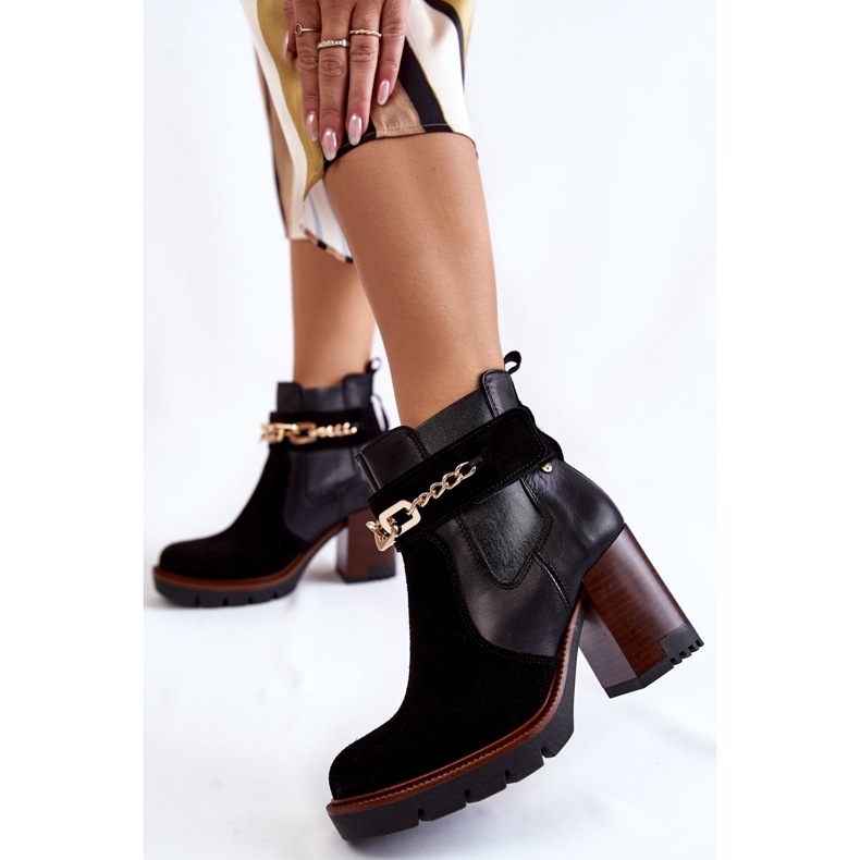 Damskie Skórzane Botki Maciejka 05781-01 Czarne 2