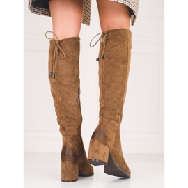 Eleganckie kozaki damskie Shelovet z zamszu ekologicznego brązowe 1