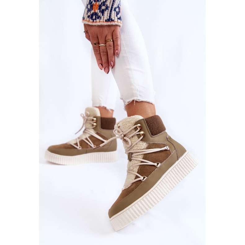 PL4 Damskie Botki Śniegowce La.Fi 280072KH-QN Brązowo-Zielone brązowe 2