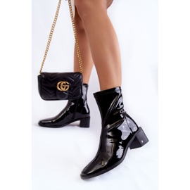 Vinceza Damskie Lakierowane Botki Na Obcasie Czarne Space 2