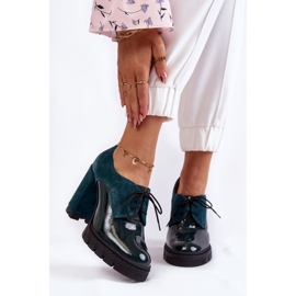 PA2 Modne Zamszowo-Lakierowane Botki Na Platformie Zielone Carisa 1