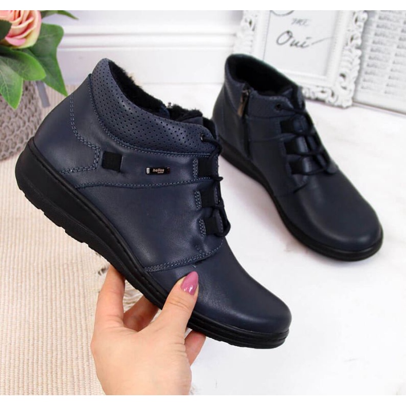 Botki skórzane ocieplane Helios W H521B granatowe 1