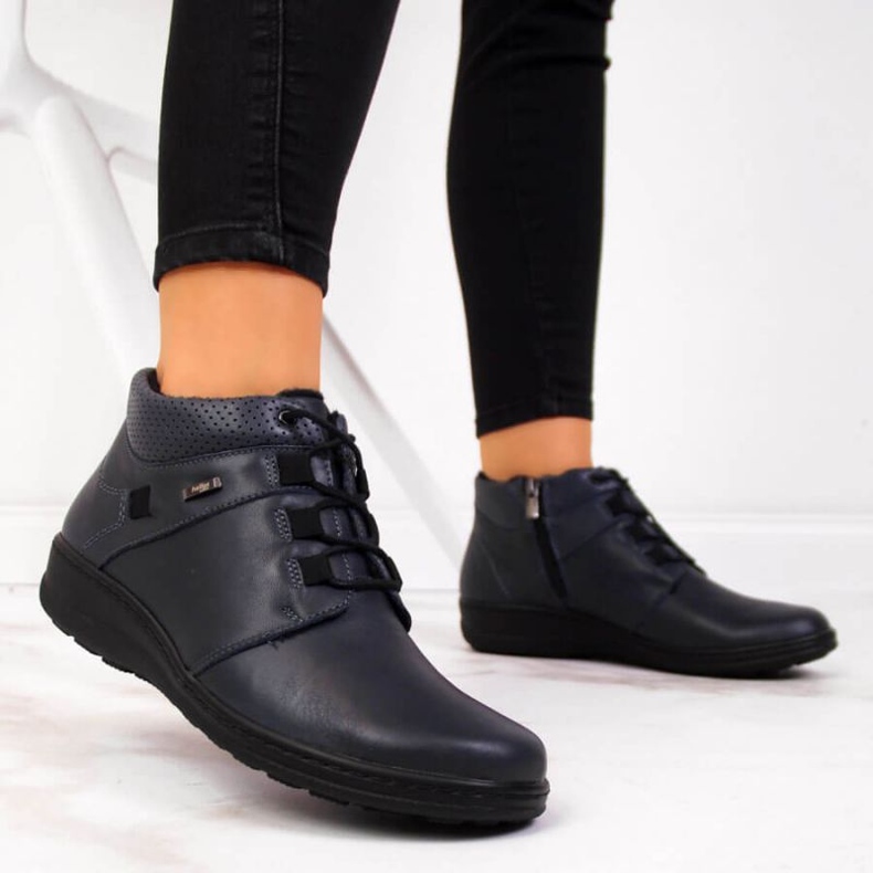 Botki skórzane ocieplane Helios W H521B granatowe 2