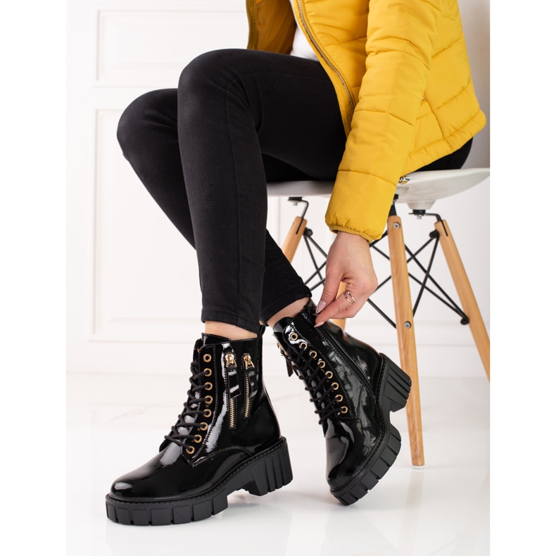 Goodin Modne traperki z ozdobnymi suwakami czarne 1