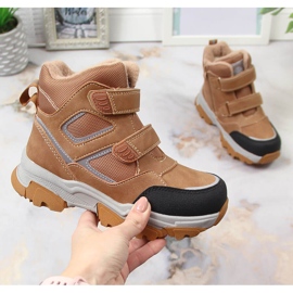 Buty chłopięce zimowe ocieplane wełną owczą camel News brązowe czarne wielokolorowe 1