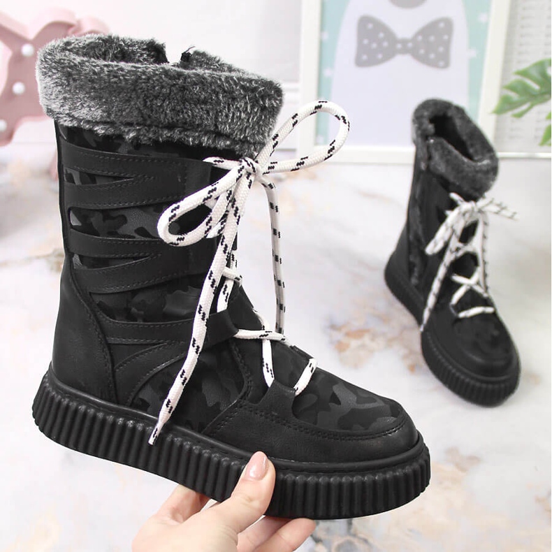 Buty dziewczęce z futerkiem czarne Potocki 1