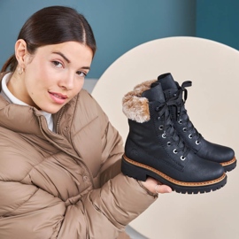 Botki damskie z futerkiem czarne Rieker 72630-00 1