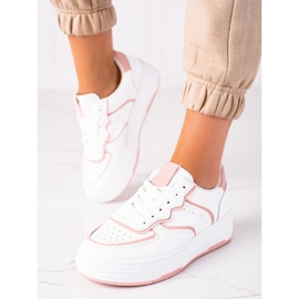 SHELOVET Sneakersy Damskie białe różowe 2