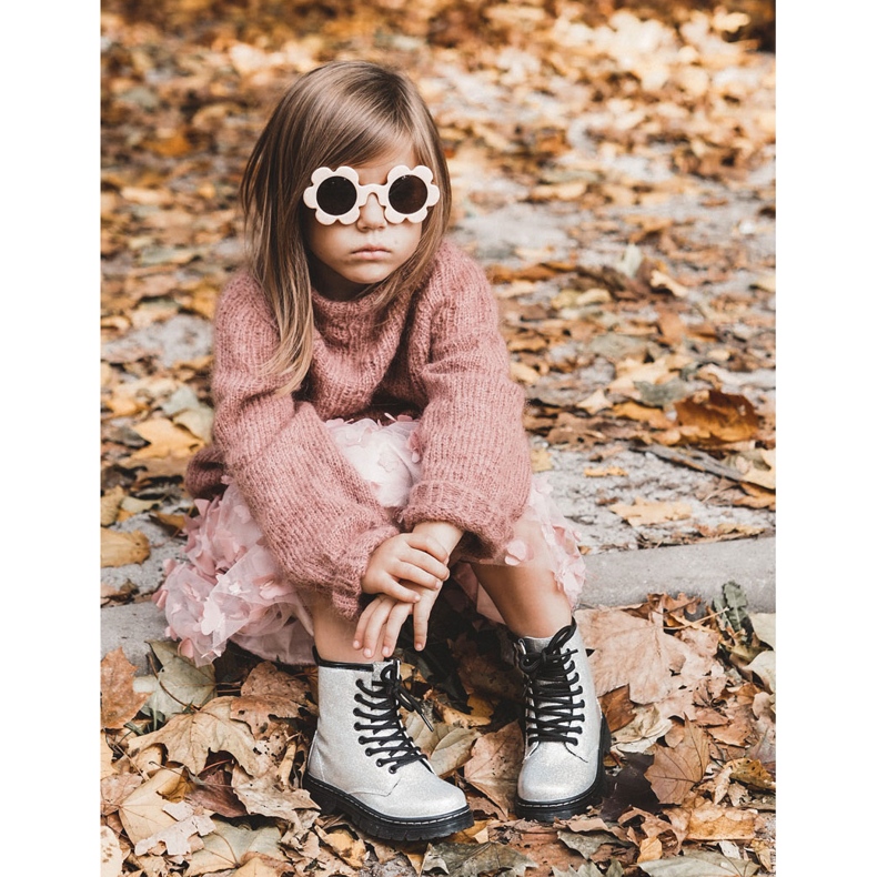 FR1 Dziecięce Botki Ocieplane Z Suwakiem Lakierowane Srebrne Goopy srebrny 1