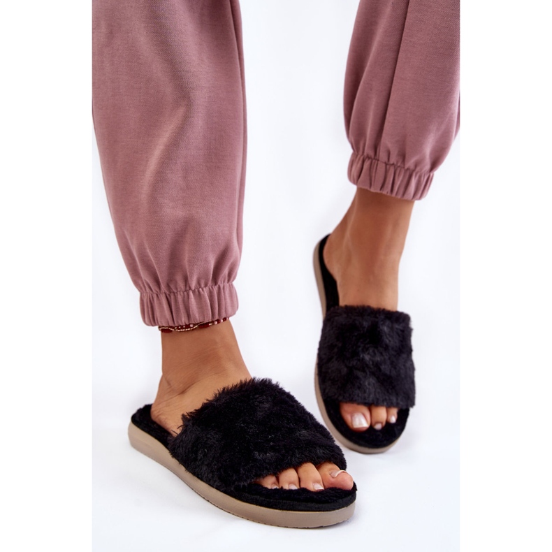 Domowe Papcie Klapki Z Futerkiem Inblu EK-05-014 Czarne 1