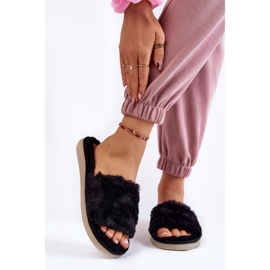 Domowe Papcie Klapki Z Futerkiem Inblu EK-05-014 Czarne 2