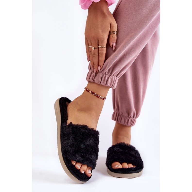 Domowe Papcie Klapki Z Futerkiem Inblu EK-05-014 Czarne 2