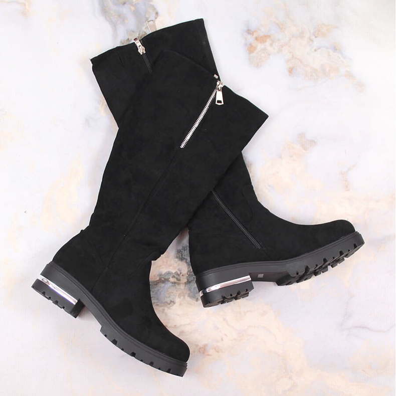 Filippo Kozaki zamszowe damskie z zamkiem ocieplane czarne Potocki 1