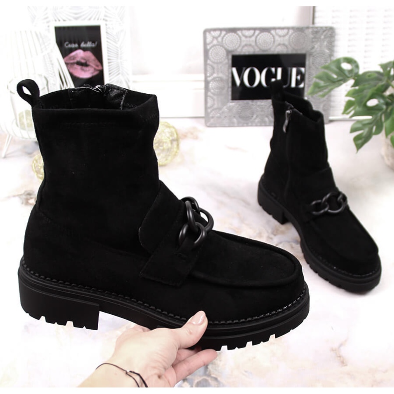 Zamszowe botki damskie mokasyny ocieplane czarne Laura La.Fi 1