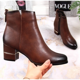 M. DASZYŃSKI Botki sztyblety damskie na słupku ocieplane brązowe M.Daszyński 1