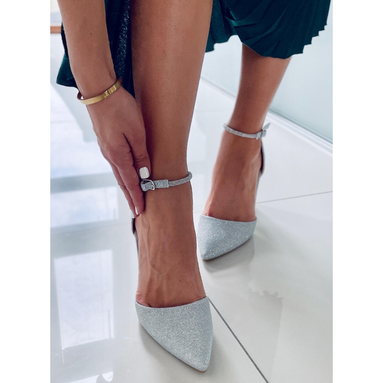 PA1 Wizytowe czółenka na słupku Orchid Silver srebrny szare 1