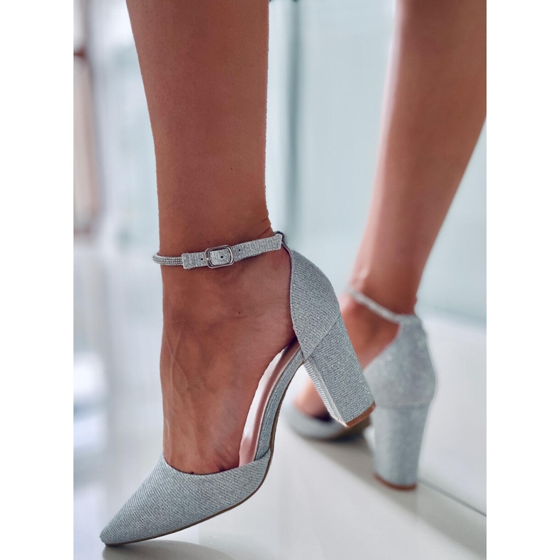 PA1 Wizytowe czółenka na słupku Orchid Silver srebrny szare 2