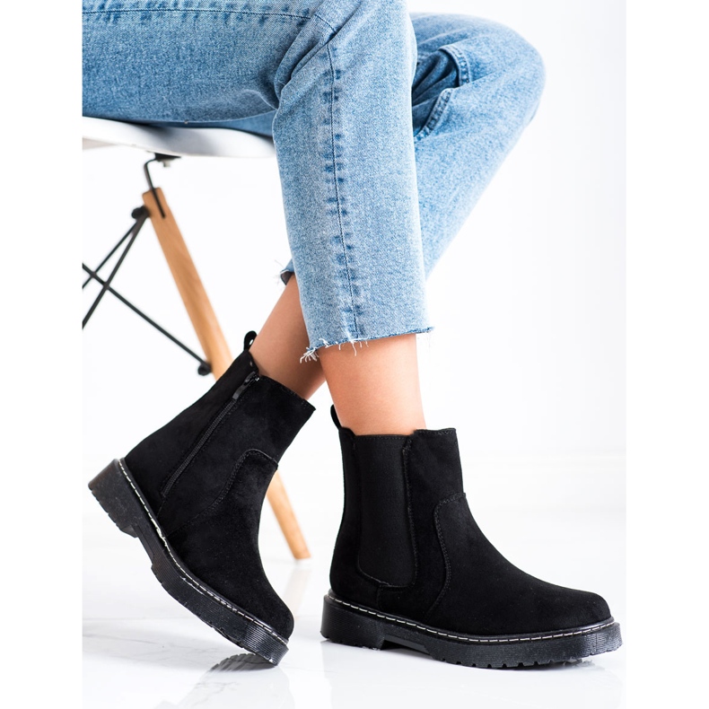 SHELOVET Zamszowe Botki Z Futerkiem czarne 1