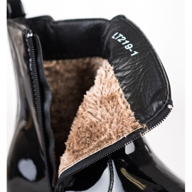 SHELOVET Lakierowane Botki Z Futerkiem czarne 1