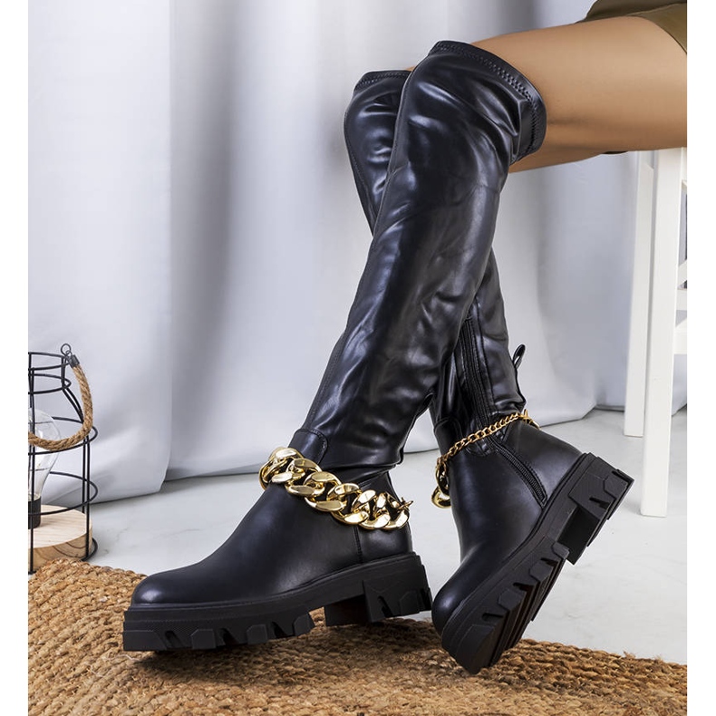 PA1 Czarne kozaki na wysokiej podeszwie Zarate 2