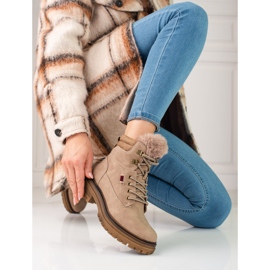 Beżowe traperki damskie beżowy 2