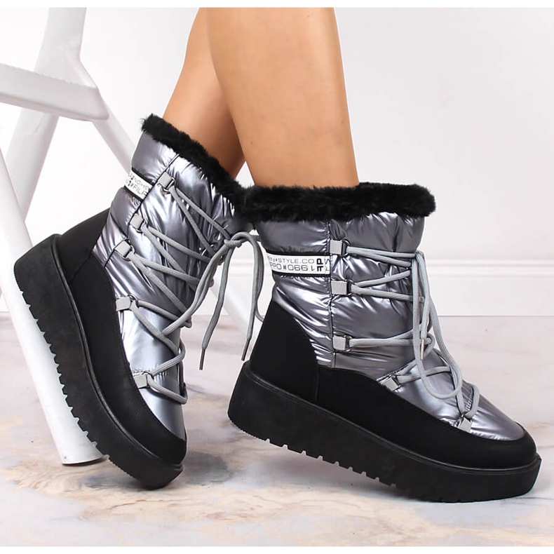 Śniegowce damskie sznurowane ocieplane srebrne Filippo srebrny 1