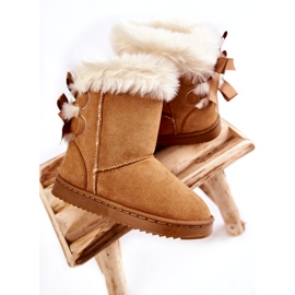 Dziecięce Ocieplane Botki Z Kokardkami Śniegowce Beżowe beżowy 3