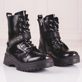 W. Potocki Botki dziewczęce Potocki z kryształkami czarne 1