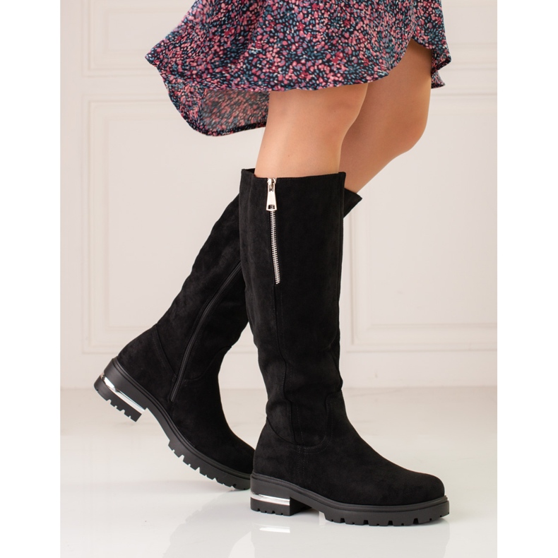 W. Potocki Zamszowe kozaki damskie Potocki czarne 1