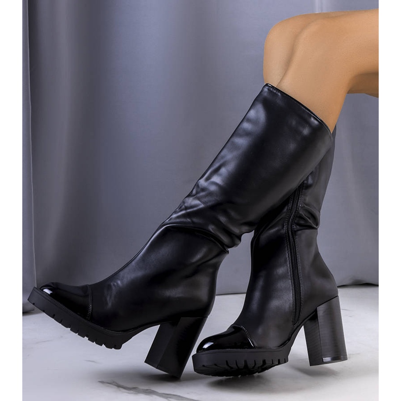 BM Czarne kozaki ocieplane na słupku Fogli 2