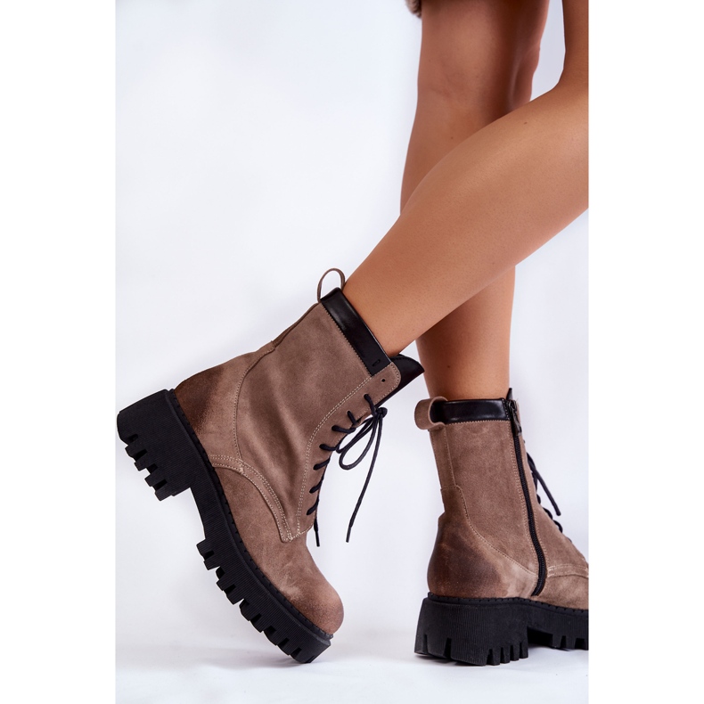 PL5 Klasyczne Zamszowe Ocieplane Botki Brązowe Caima beżowy 2