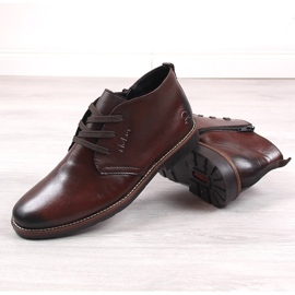 Skórzane trzewiki męskie ocieplane wełną owczą brązowe Rieker 15300-25 1