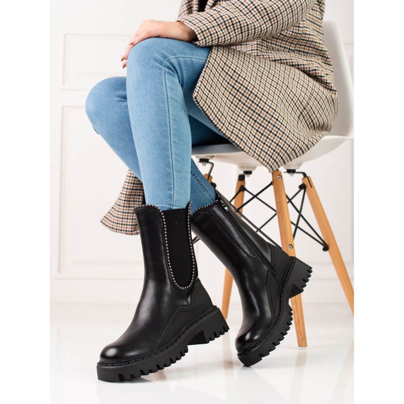 Wysokie sztyblety damskie z eko skóry czarne 1