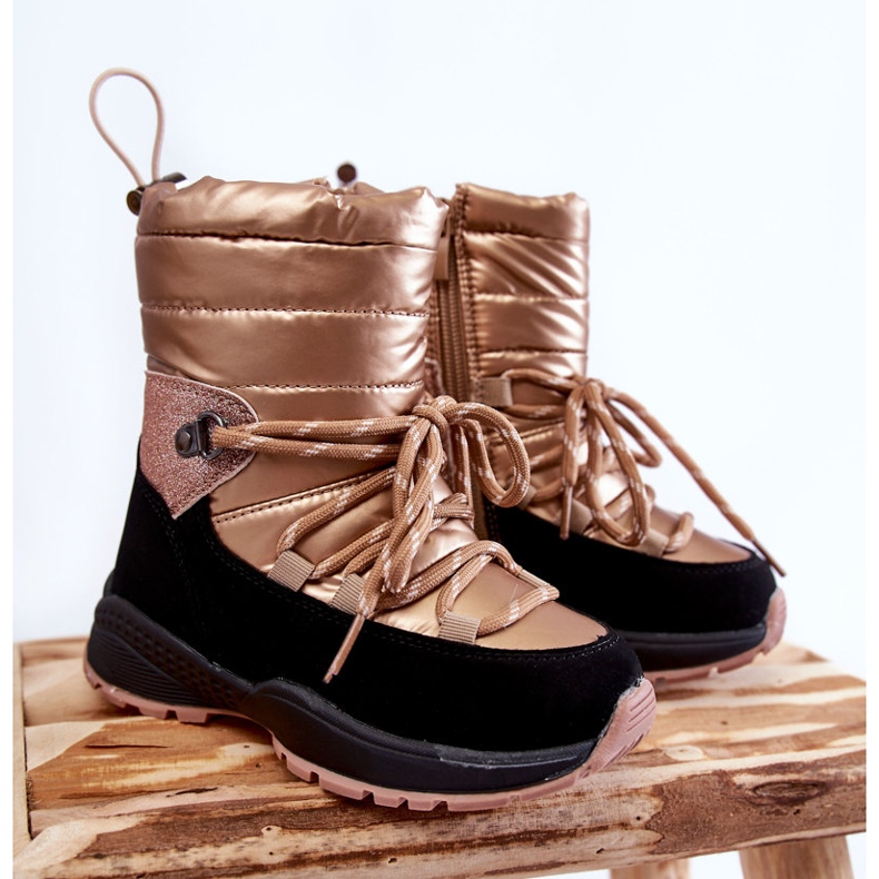 PE1 Dziecięce Botki Śniegowce Ocieplane Na Suwak Złote Leena złoty 1