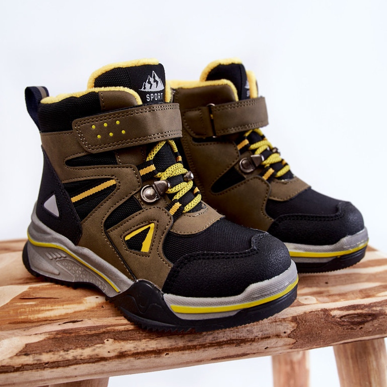 PE1 Dziecięce Botki Trapery Ocieplane Wełną Khaki Marco czarne zielone żółte 1